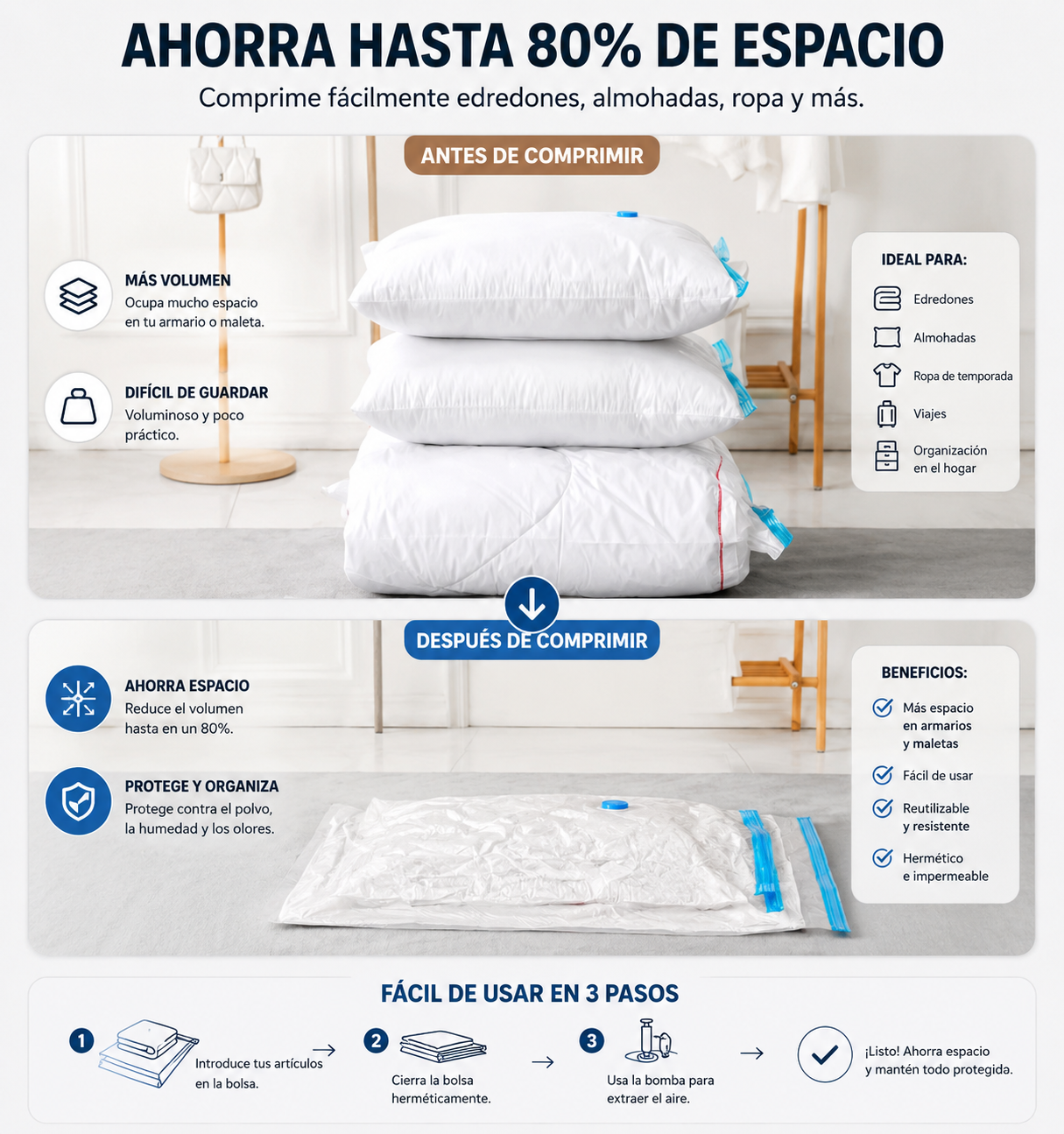 VacuumPack™ – Bolsas de Compresión al Vacío para Viaje