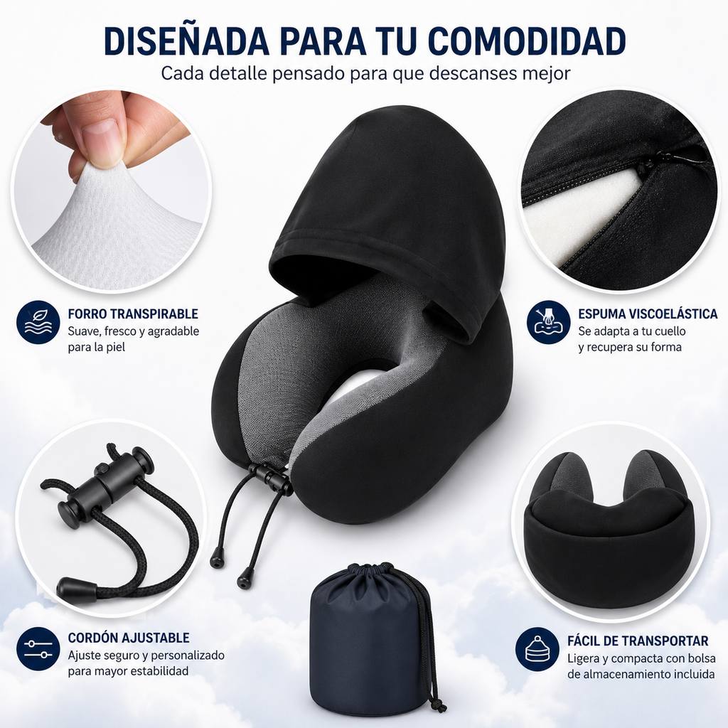 CloudHood™ – Almohada de Viaje con Capucha