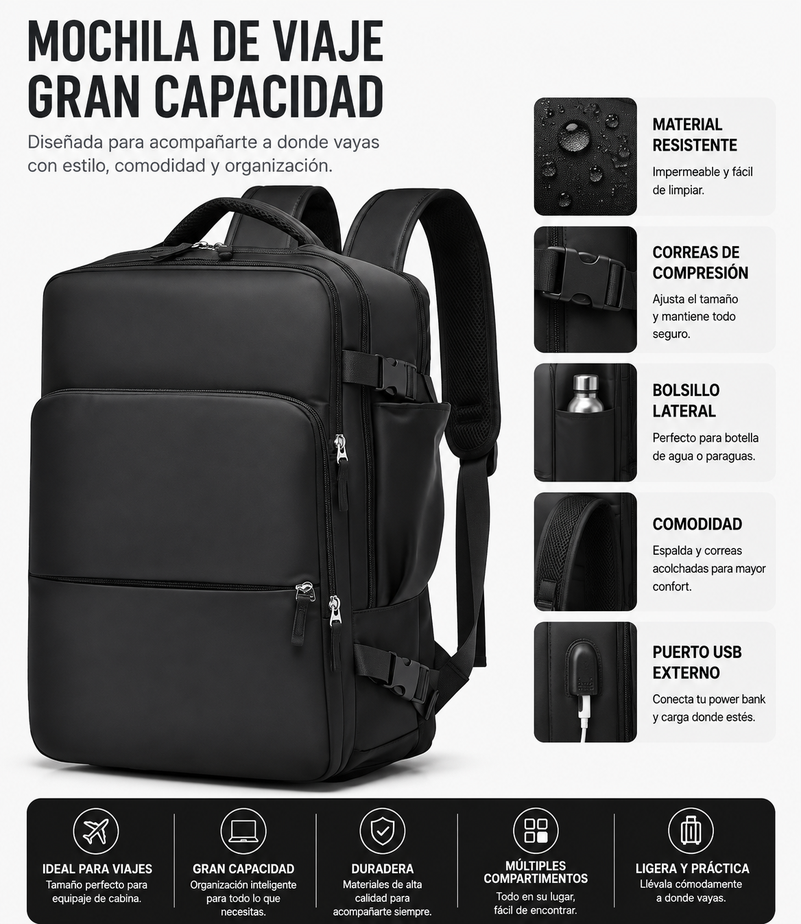CabinMax™ – Mochila de Cabina 40×20×25 cm